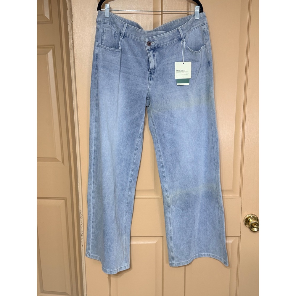 Halara Flex Denim Wide Leg Crossover Waist Jeans Light Wash Blue Large Tall NWT